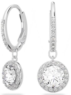 Swarovski Una Angelic drop wedding earrings Round cut, White, Rhodium plated